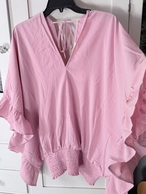 ODDY Pink Ruffle V-Neck Tunic Top